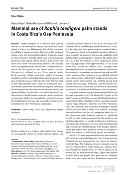 Mammal Use of Raphia Taedigera Palm Stands in Costa Rica's Osa