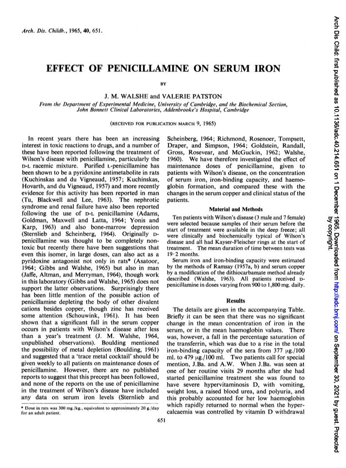 Effect of Penicillamine on Serum Iron