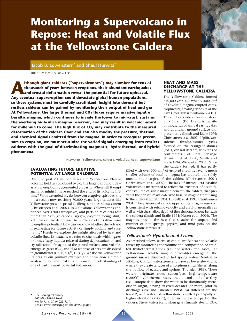 Heat and Volatile Flux at the Yellowstone Caldera