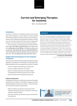Current and Emerging Therapies for Insomnia Mei T
