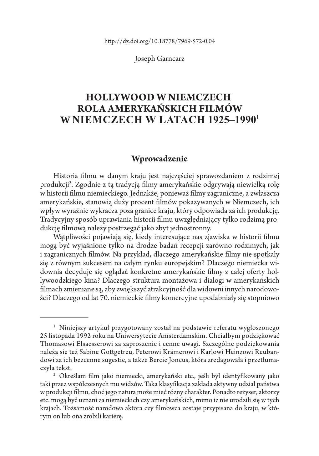 Hollywood W Niemczech Rola Amerykańskich Filmów W Niemczech W Latach 1925–19901