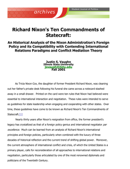 Richard Nixon's Ten Commandments of Statecraft