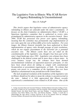 The Legislative Veto in Illinois: Why JCAR Review of Agency Rulemaking Is Unconstitutional