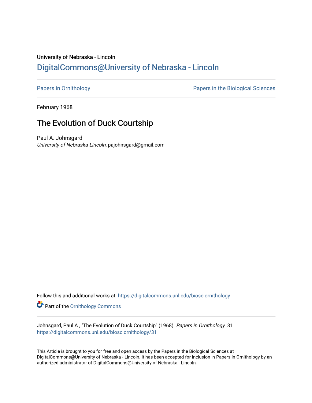 The Evolution of Duck Courtship