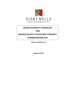 Notice of Intent to Develop for Orlight Sa(Pty) Ltd Solar Pv Project