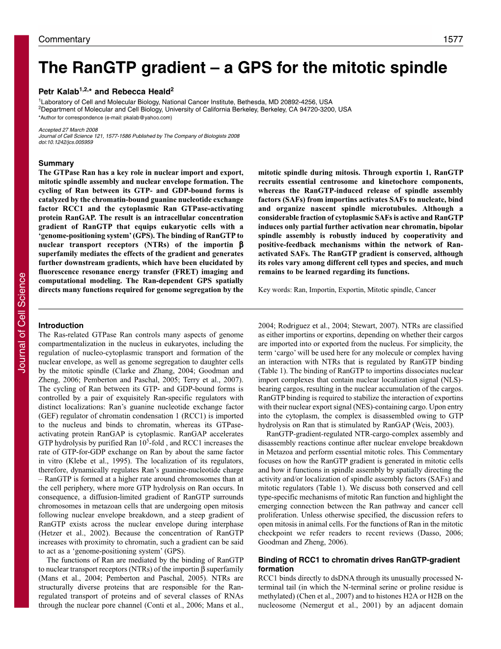 The Rangtp Gradient – a GPS for the Mitotic Spindle