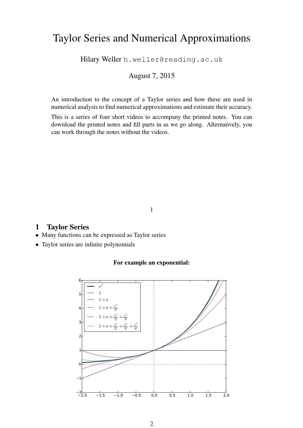 Taylor Series and Numerical Approximations