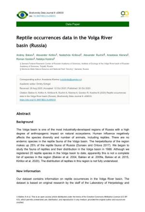 Reptile Occurrences Data in the Volga River Basin (Russia)
