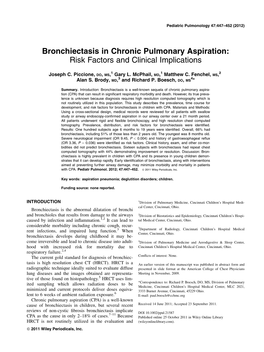 Bronchiectasis in Chronic Pulmonary Aspiration: Risk Factors and Clinical Implications