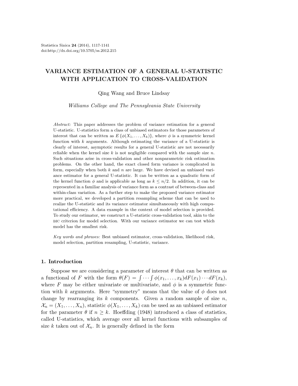 Variance Estimation of a General U-Statistic with Application to Cross-Validation