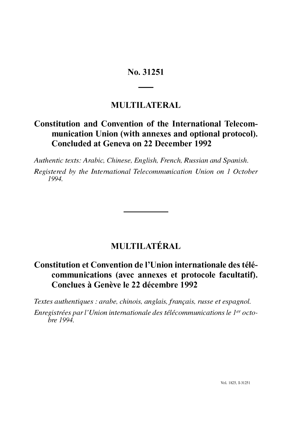 No. 31251 MULTILATERAL Constitution and Convention of The