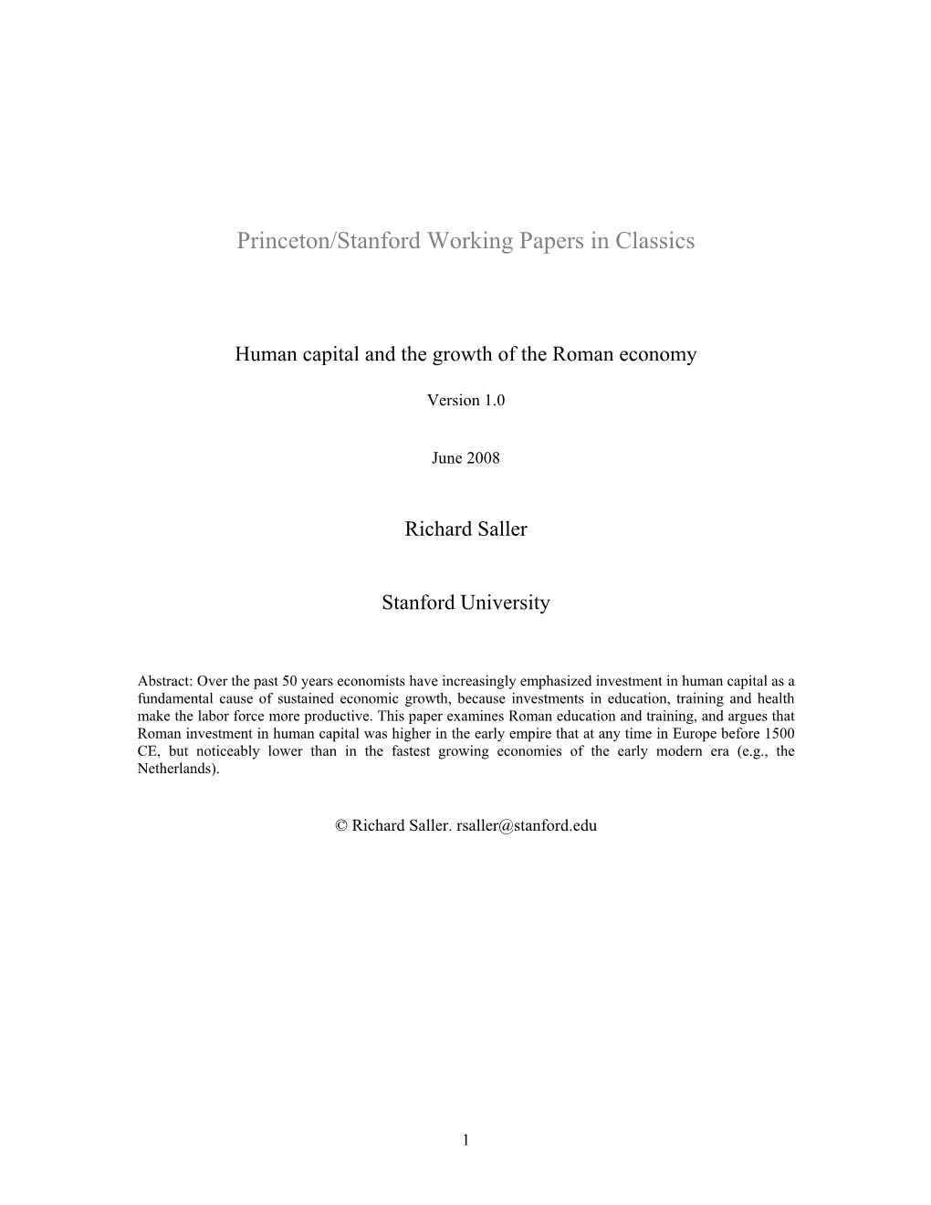 Human Capital and the Growth of the Roman Economy