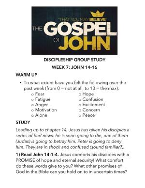 COAH Gospel of John Studies Week 7 (John 14-16)