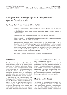Changbai Wood-Rotting Fungi 14. a New Pleurotoid Species Panellus Edulis