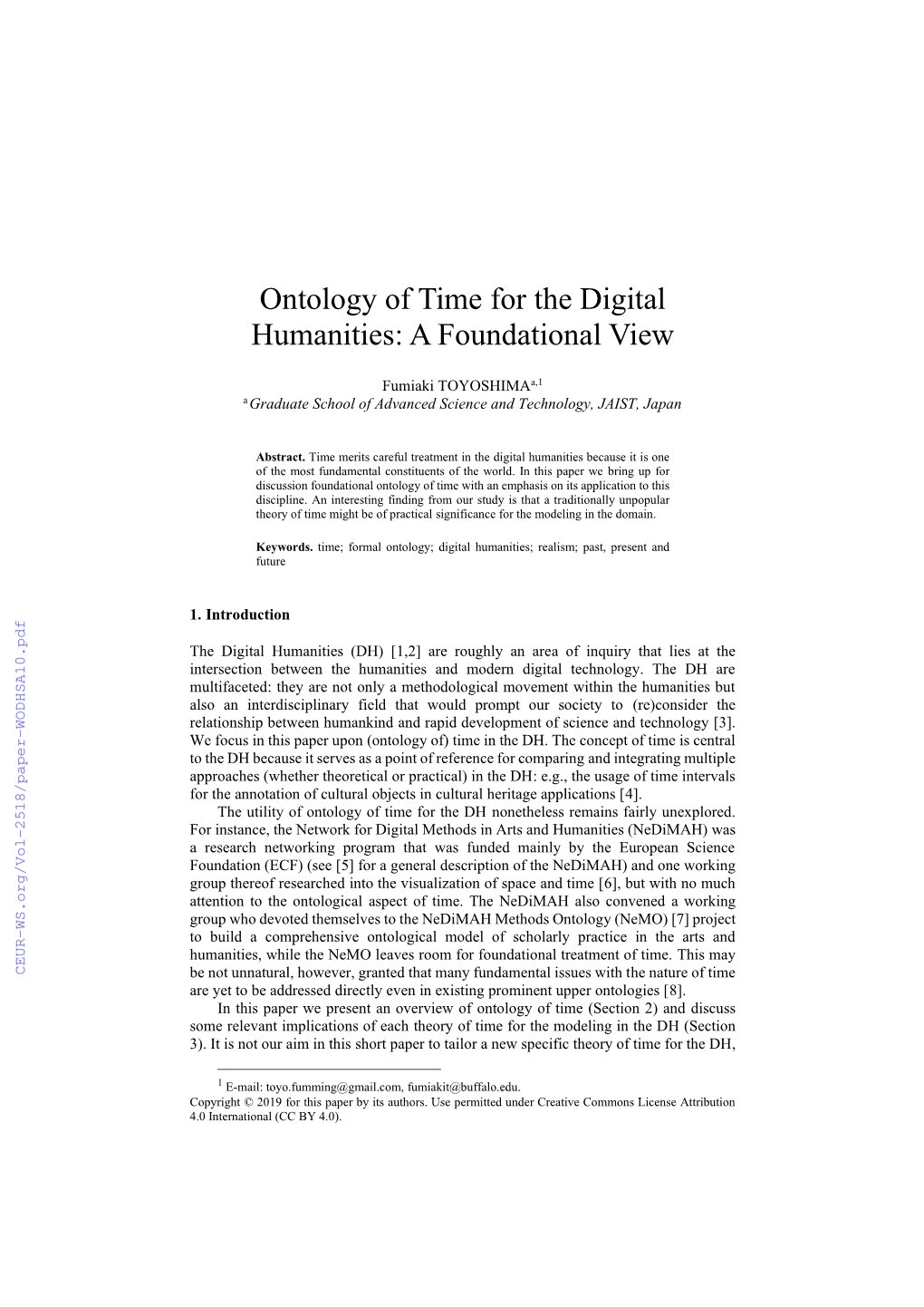 Ontology of Time for the Digital Humanities: a Foundational View