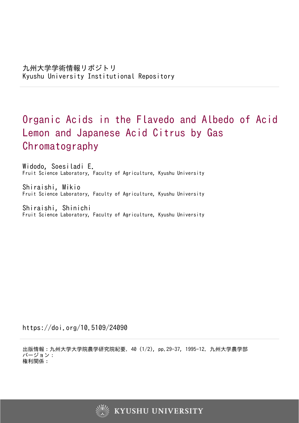 Organic Acids in the Flavedo and Albedo of Acid Lemon and Japanese Acid Citrus by Gas Chromatography