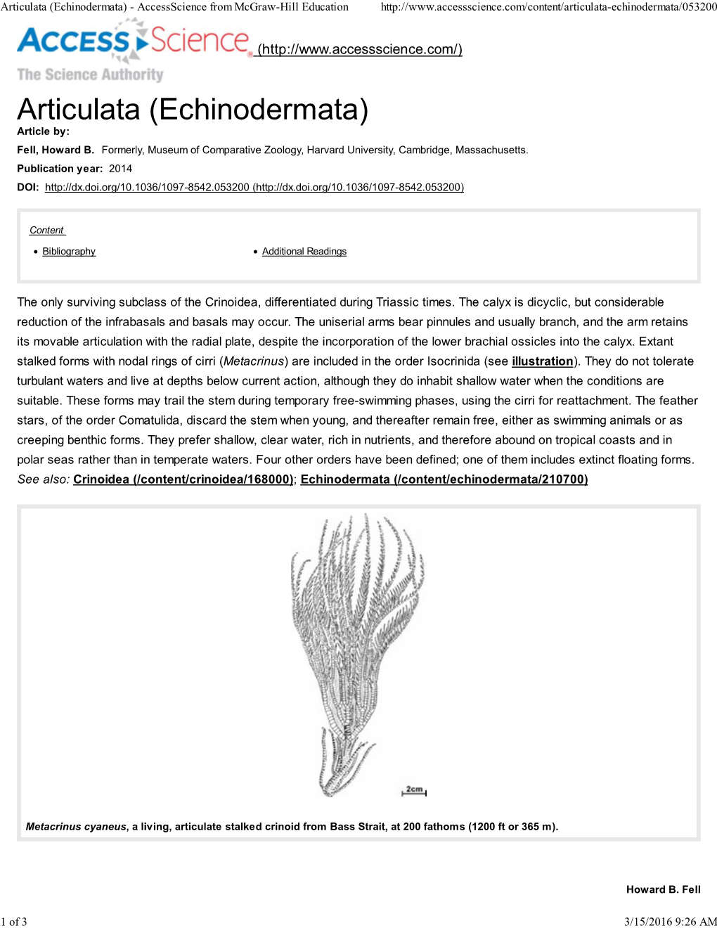 Articulata (Echinodermata) - Accessscience from Mcgraw-Hill Education