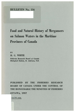 Food and Natural History of Mergansers on Salmon Waters in the Maritime Provinces of Canada