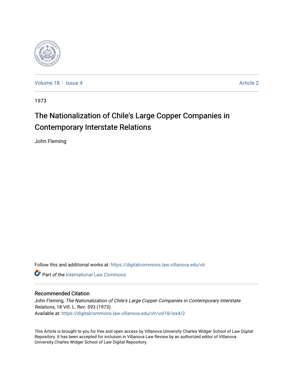 The Nationalization of Chile's Large Copper Companies in Contemporary Interstate Relations