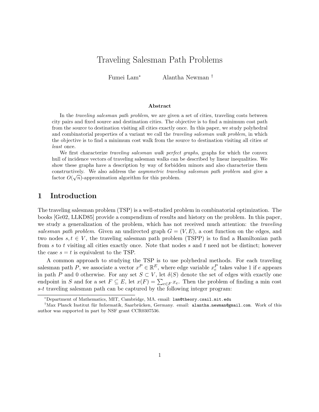 Traveling Salesman Path Problems