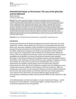 Extended Techniques on the Traverso: the Case of the Glissando and the Flattement Matteo Gemolo1 University of Cardiff, Wales