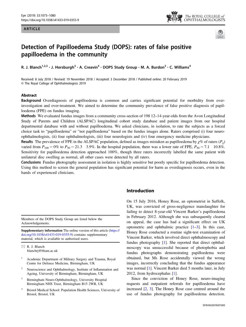 (DOPS): Rates of False Positive Papilloedema in the Community