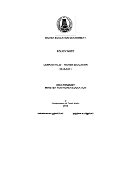 Policy Note Demand No.20. Higher Education 2010-11. (Tamil Nadu).Pdf