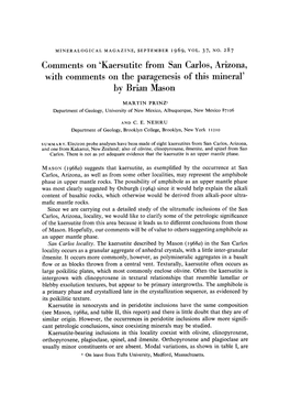 Comments On'kaersutite from San Carlos, Arizona, with Comments On