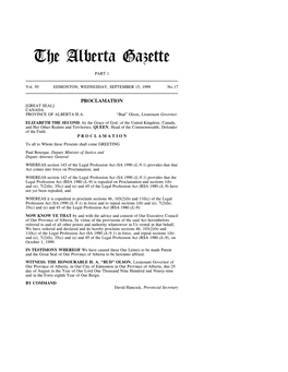 The Alberta Gazette, Part I, September 15, 1999