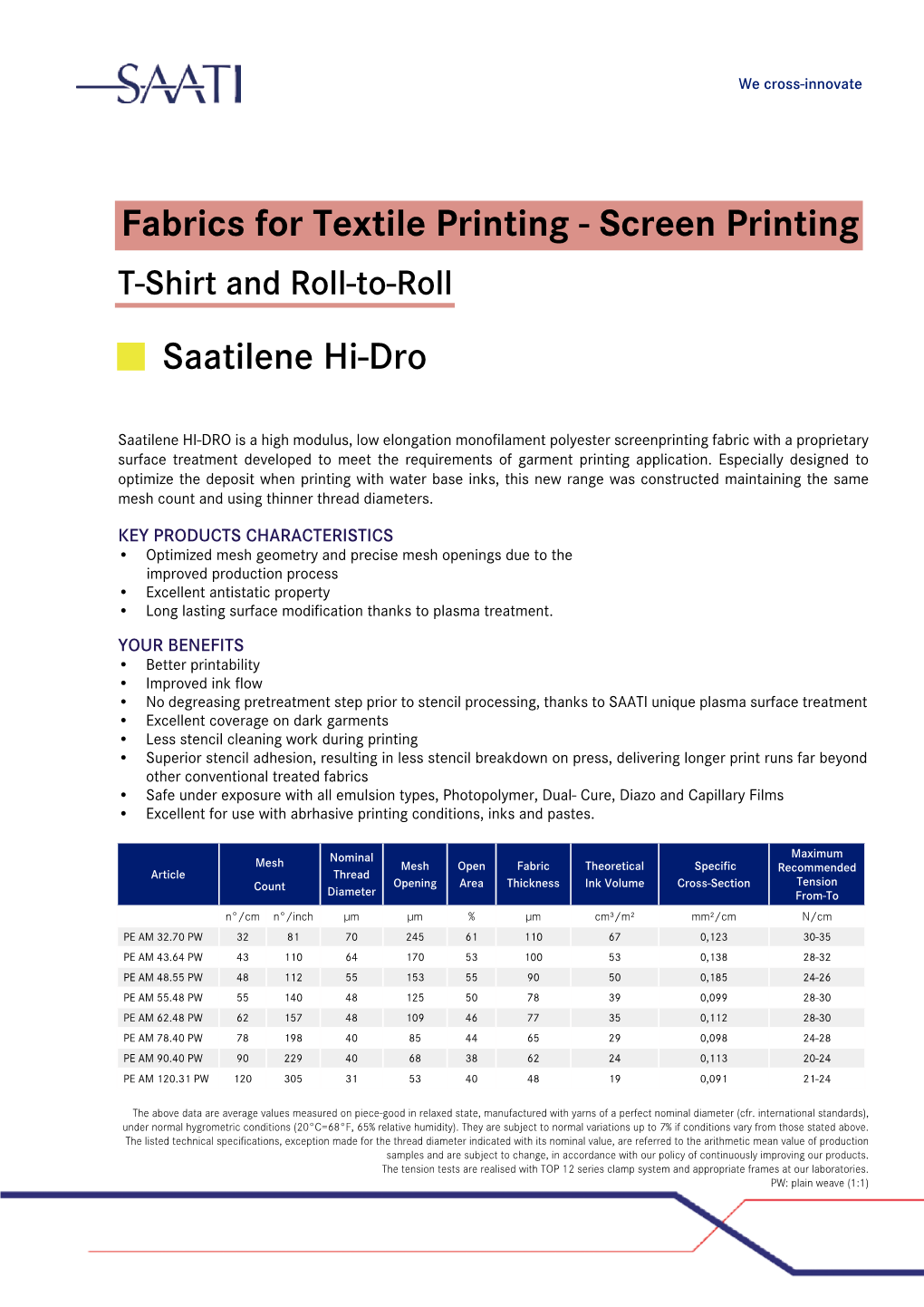 Fabrics for Textile Printing - Screen Printing T-Shirt and Roll-To-Roll Saatilene Hi-Dro