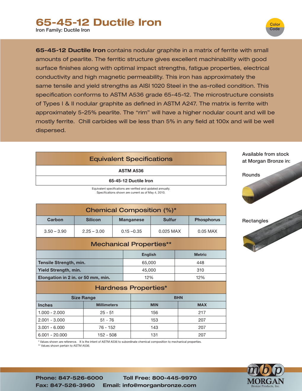 65-45-12 Ductile Iron Color Iron Family: Ductile Iron Code