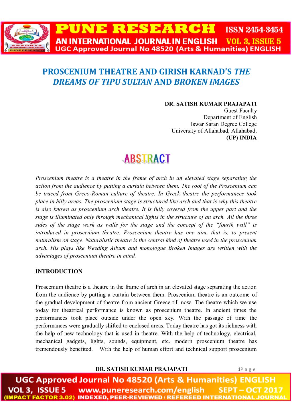Proscenium Theatre and Girish Karnad's the Dreams