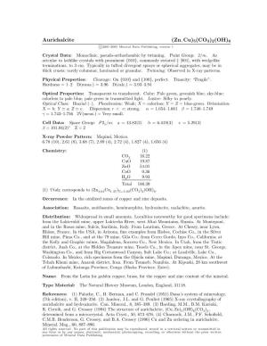 Aurichalcite (Zn, Cu)5(CO3)2(OH)6 C 2001-2005 Mineral Data Publishing, Version 1