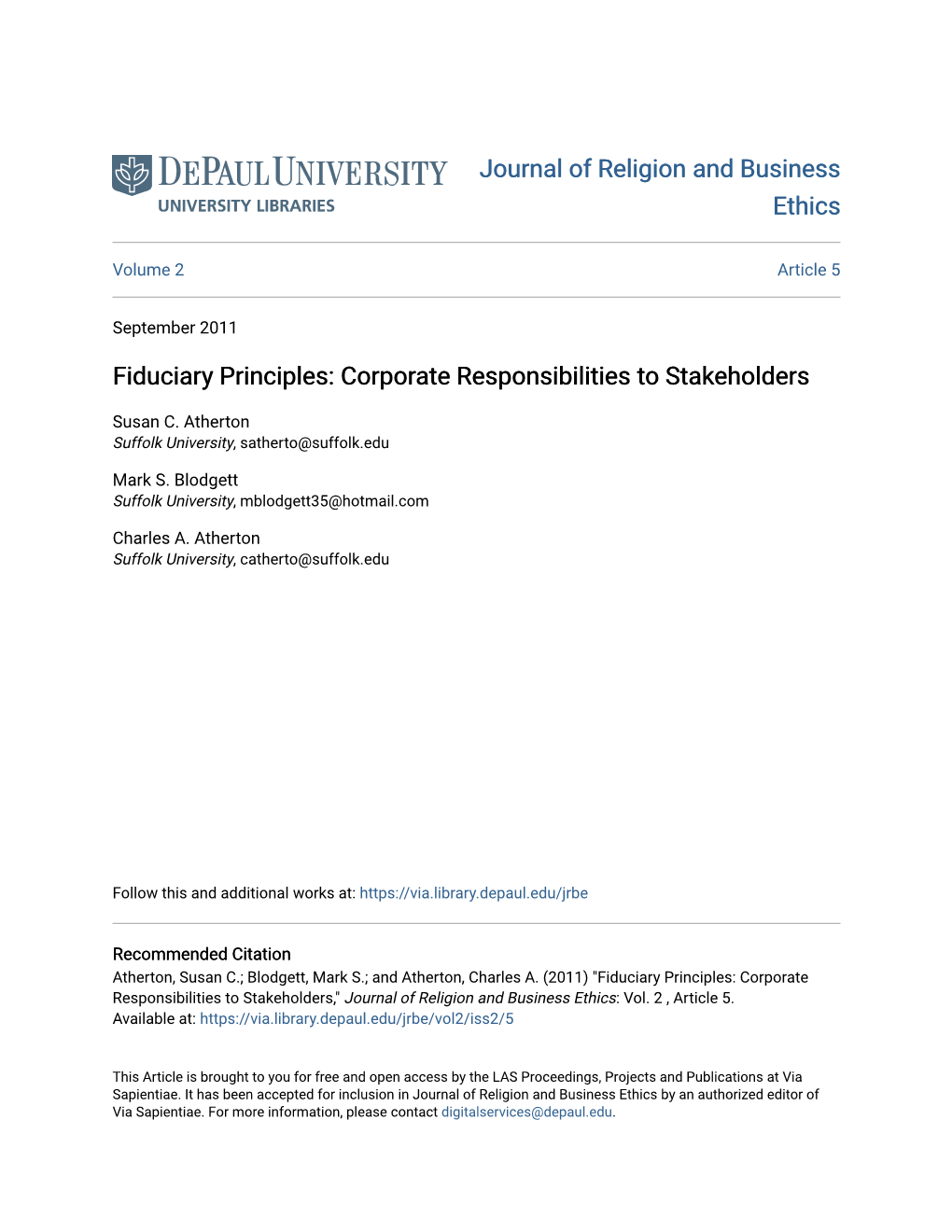 Fiduciary Principles: Corporate Responsibilities to Stakeholders