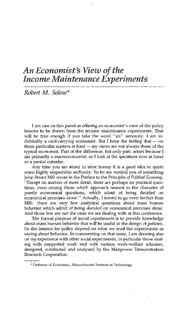 An Economist's View of the Income Maintenance Experiments
