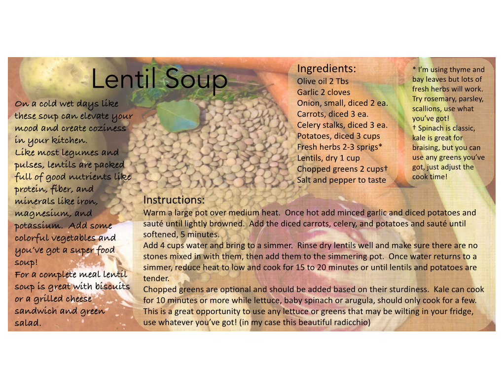 Lentil Soup Garlic 2 Cloves Fresh Herbs Will Work