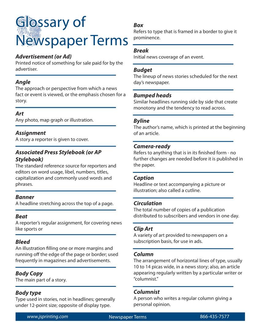 Glossary of Newspaper Terms