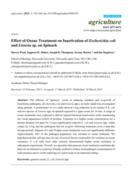Effect of Ozone Treatment on Inactivation of Escherichia Coli and Listeria Sp