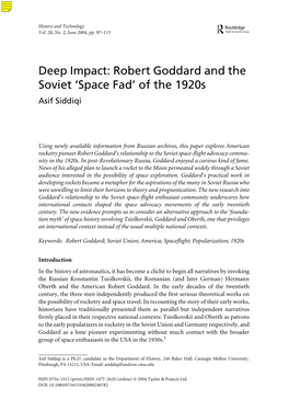 Deep Impact: Robert Goddard and the Soviet 'Space Fad' of the 1920S