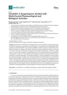Nerolidol: a Sesquiterpene Alcohol with Multi-Faceted Pharmacological and Biological Activities