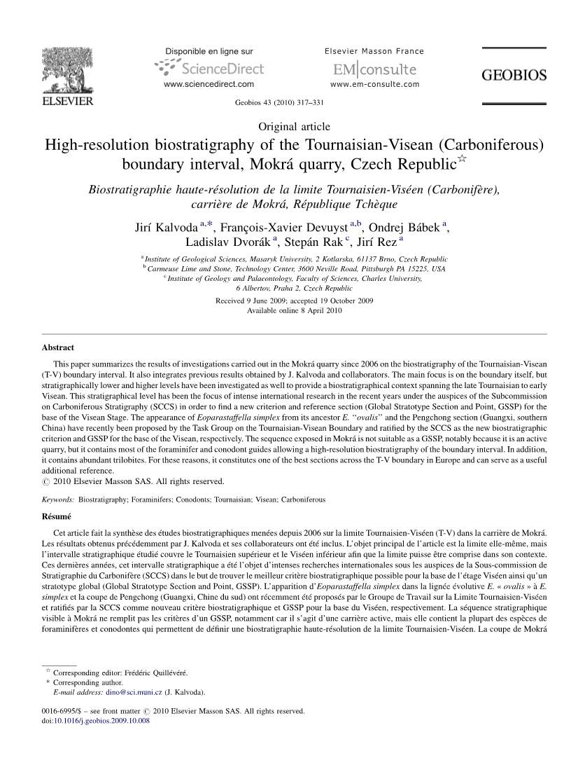 High-Resolution Biostratigraphy of the Tournaisian-Visean (Carboniferous