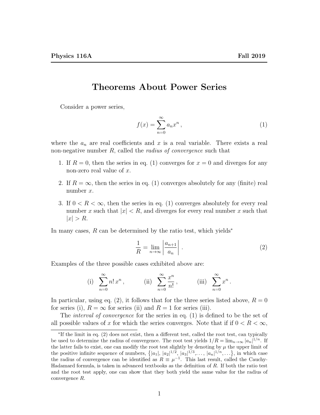 Theorems About Power Series