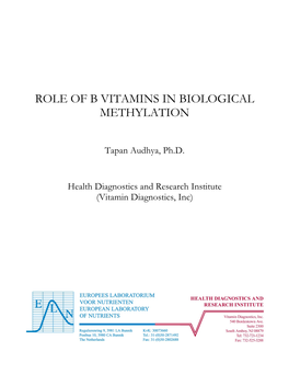 Role of B Vitamins in Biological Methylation