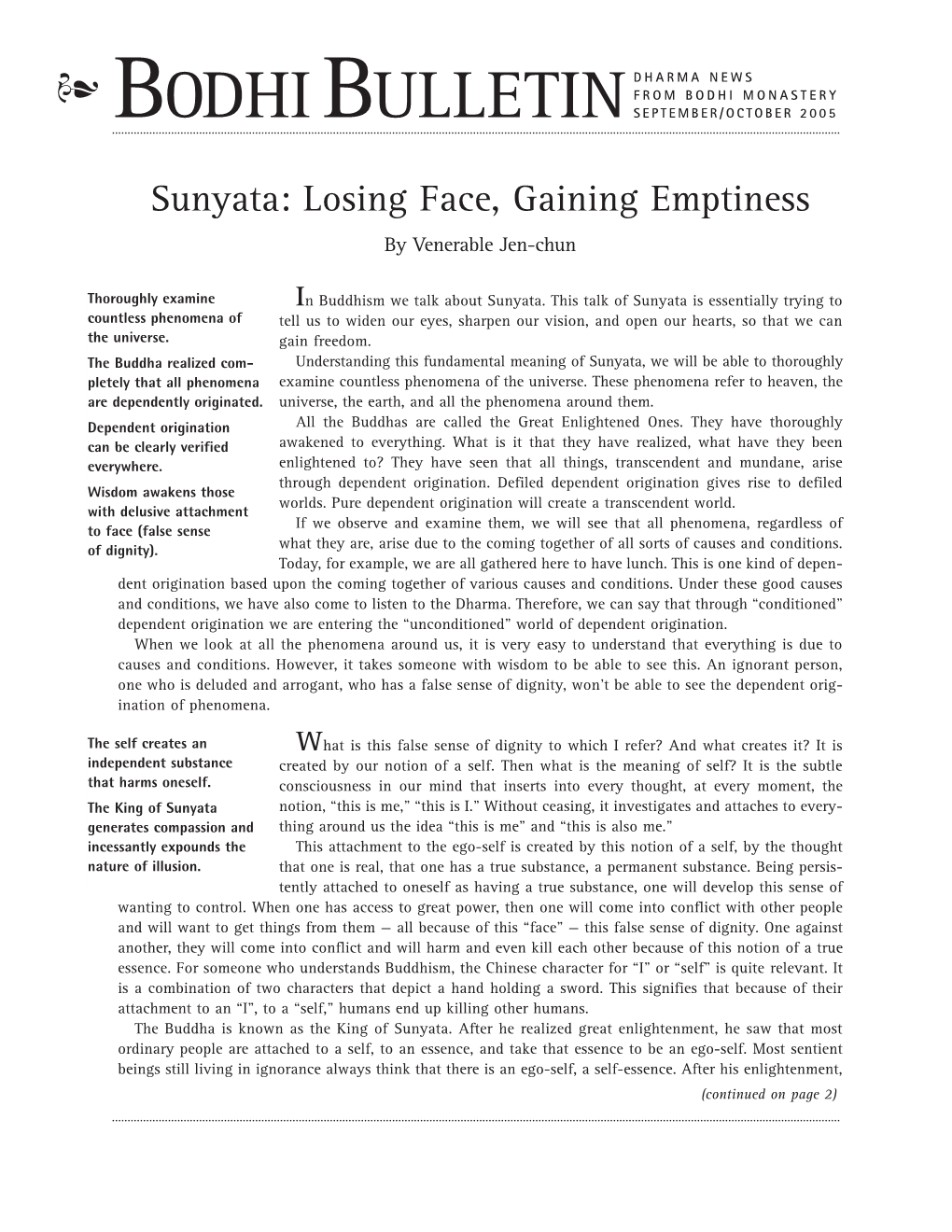 Sunyata: Losing Face, Gaining Emptiness by Venerable Jen-Chun