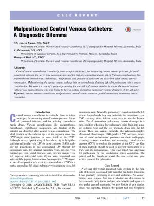 Malpositioned Central Venous Catheters: a Diagnostic Dilemma