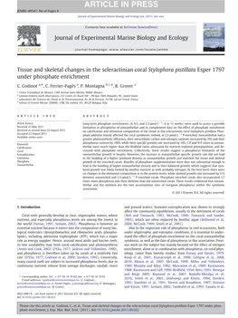 Tissue and Skeletal Changes in the Scleractinian Coral Stylophora Pistillata Esper 1797 Under Phosphate Enrichment