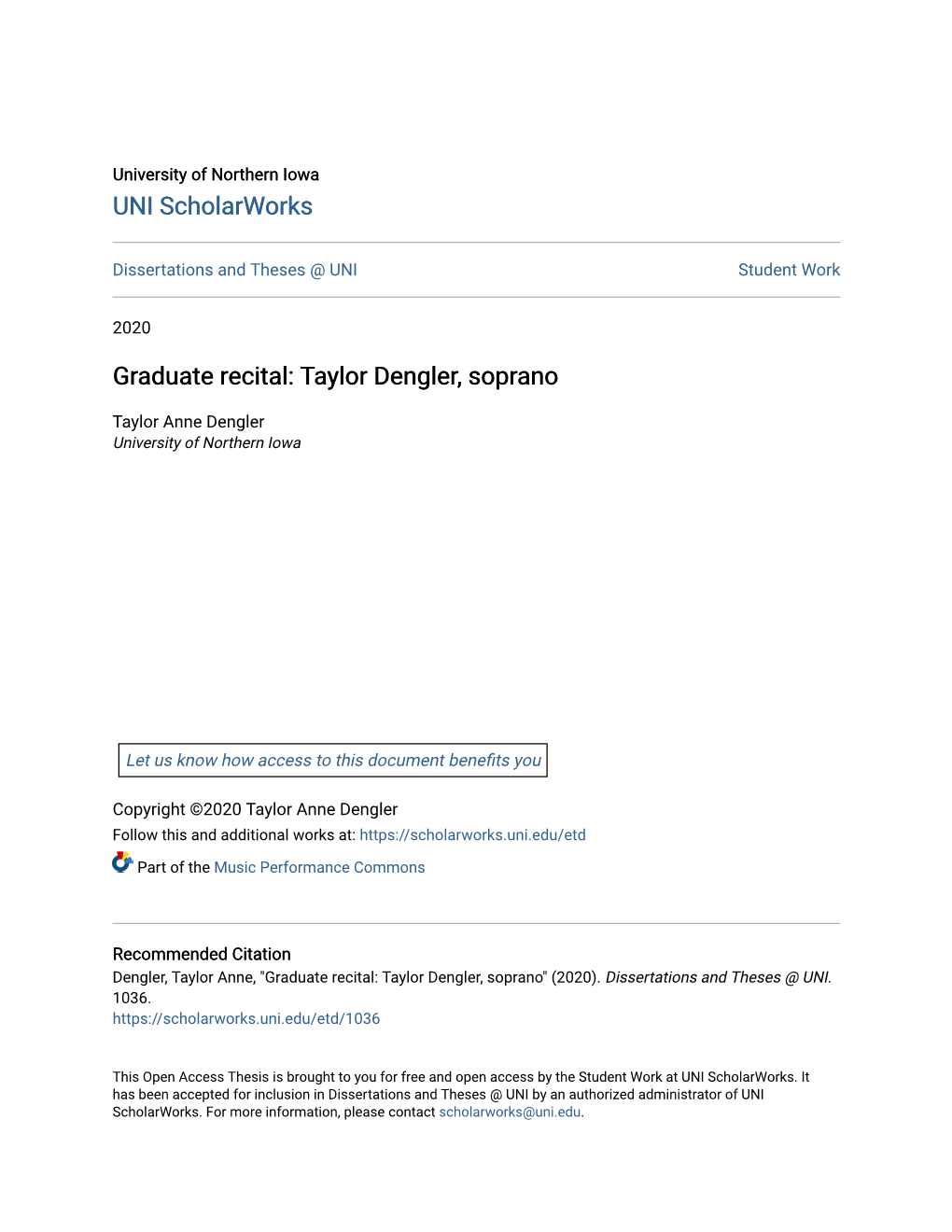 Graduate Recital: Taylor Dengler, Soprano