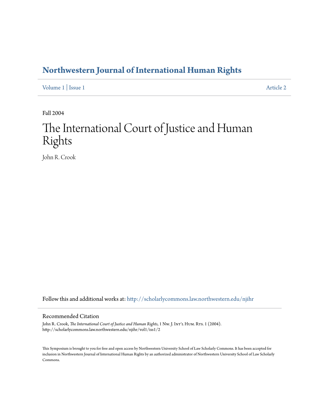 The International Court of Justice and Human Rights, 1 Nw