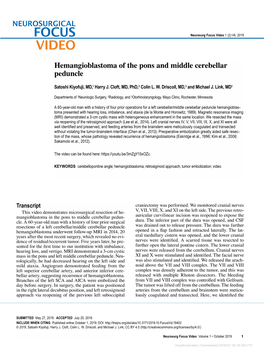 Hemangioblastoma of the Pons and Middle Cerebellar Peduncle