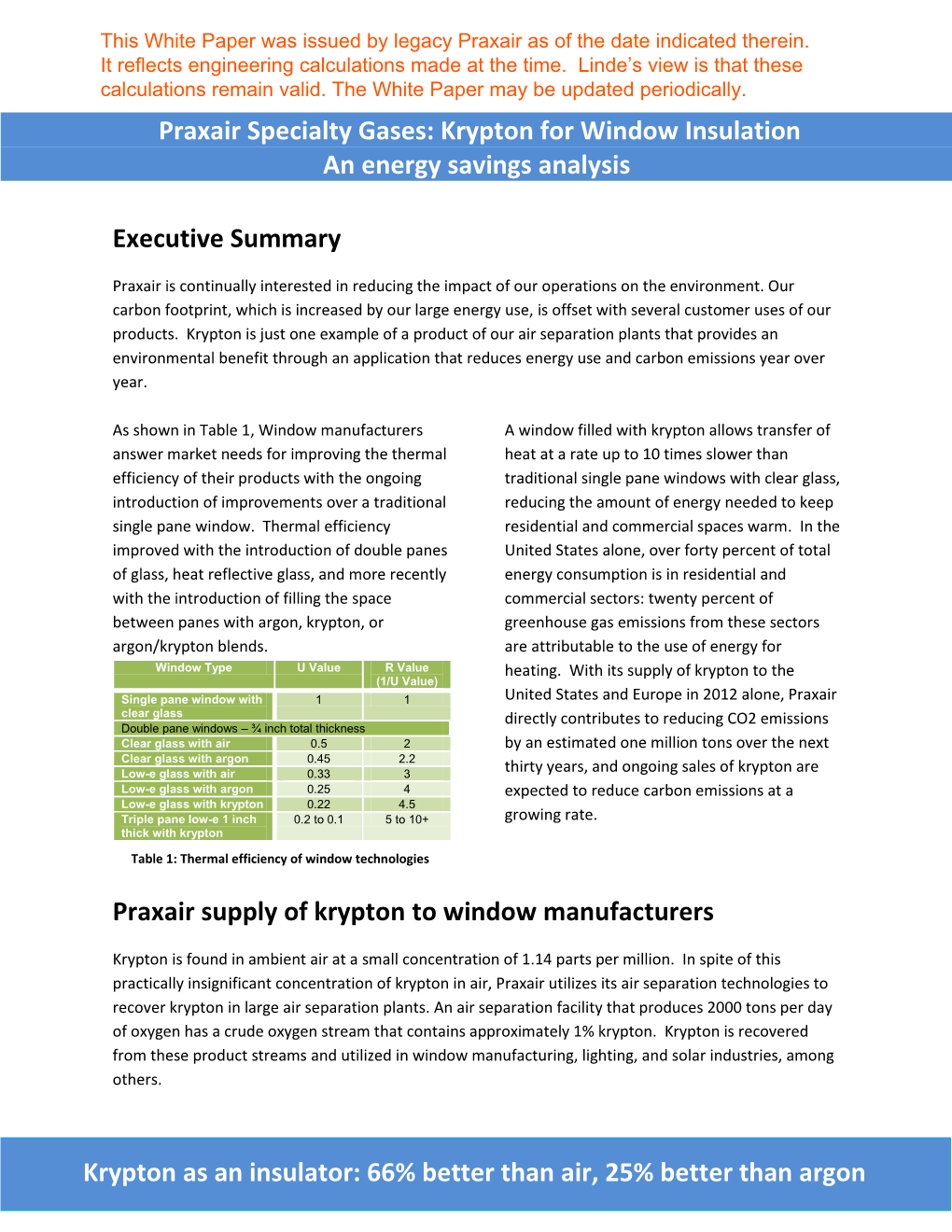 Krypton for Window Insulation an Energy Savings Analysis